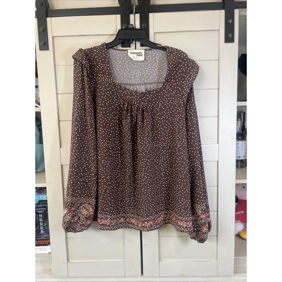Savanna Jane Tops - Savanna Jane Polka Dot Floral Embroidered Ruffle Puff Sleeve Top Size Large